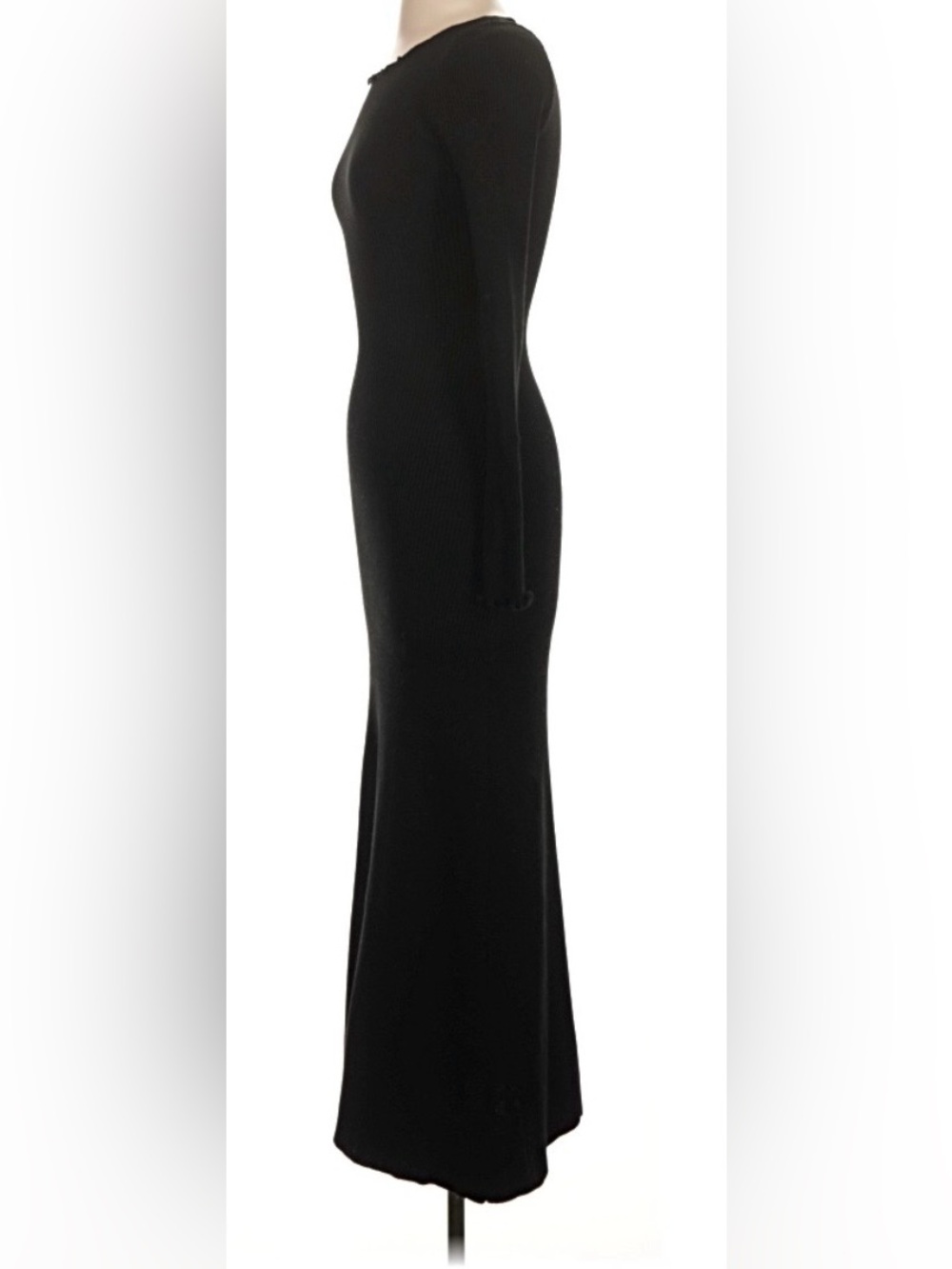 DISSH Black Ribbed Long-Sleeve Maxi Dress with Front Slit date night resort - Picture 4 of 8
